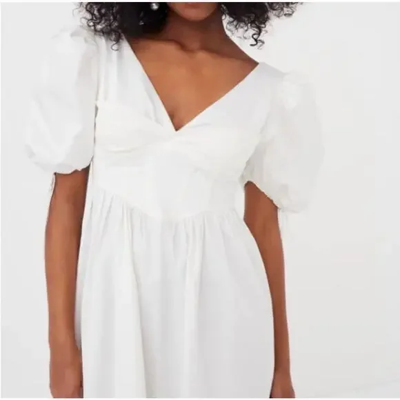 For Love & Lemons Jocelyn Midi Organic Cotton Midi Dress in White, Medium - Picture 2 of 8